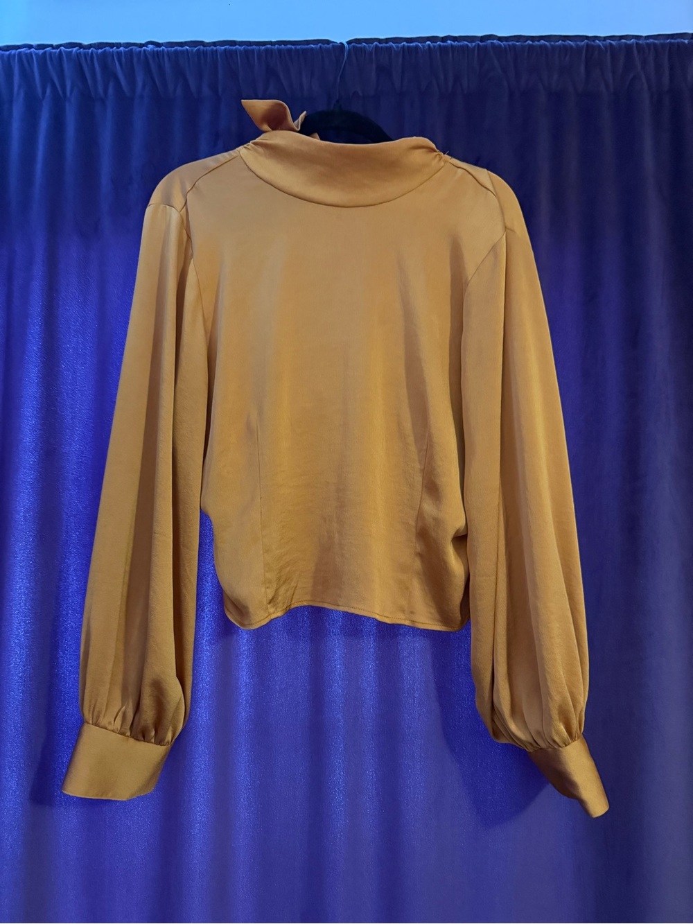 Women's Mustard Long-Sleeve Blouse - Elegant High Collar Top